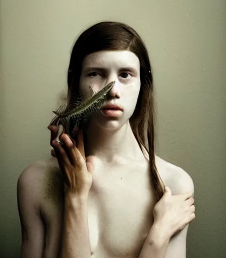 Image similar to a high quality, high detail, beautiful portrait photography by juan francisco casas and kyle thompson