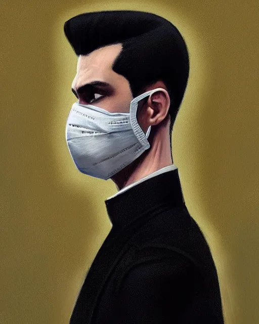 Image similar to a ultradetailed beautiful panting of a european young man wearing black medical mask and black long coat, by ilya kuvshinov, greg rutkowski and makoto shinkai, trending on artstation