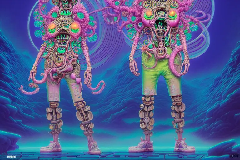 Image similar to a vaporwave asian biomechanical druid of creativity, beautiful character fashion design, by josan gonzalez and paul lehr and david heskin and seb mckinnon and jared s. merantz and alex grey, hi - fructose, 8 k, digital matte painting