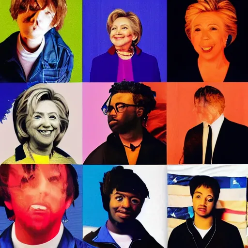 Prompt: brockhampton album cover featuring hillary clinton, high quality, detailed