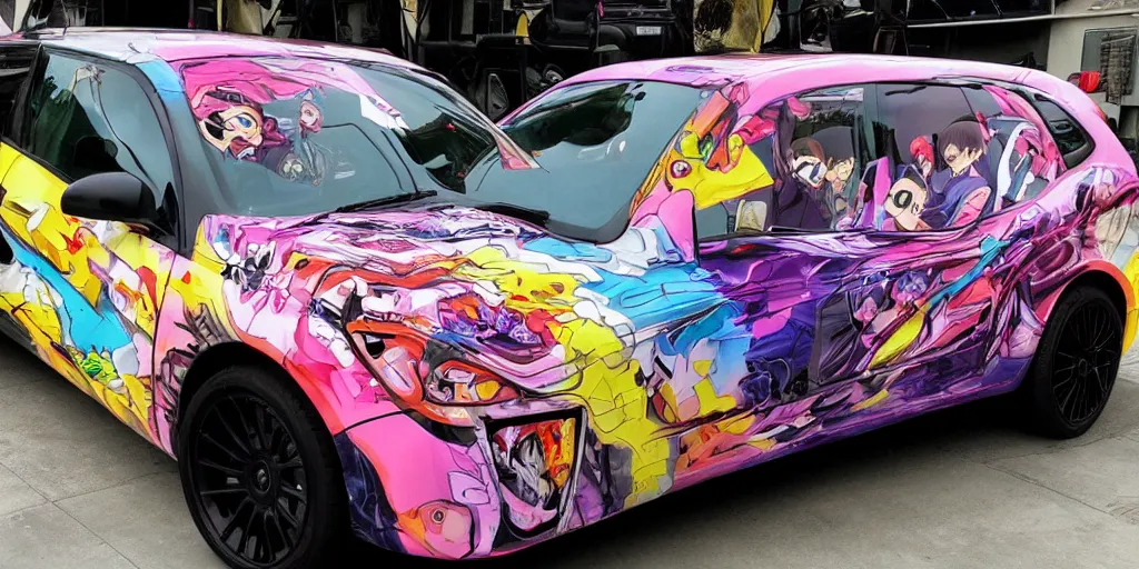 Prompt: harem, anime car wrap