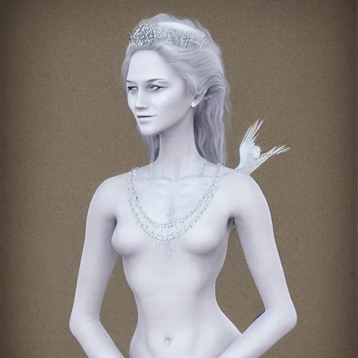 Image similar to portrait of princess in white dress, pure, seraphic, beautiful, angel like, goddess, ultra realistic, highly detailed by ilya kushinov and elliemaplefox