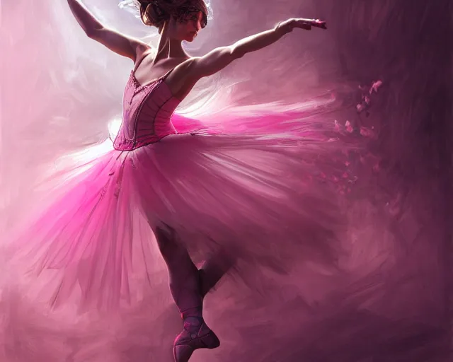 Image similar to photography of jack black dancing in a pink ballerina outfit, full body shot, deep focus, d & d and mtg, fantasy, intricate, elegant, highly detailed, digital painting, artstation, concept art, matte, sharp focus, illustration, hearthstone, art by artgerm and greg rutkowski and alphonse mucha