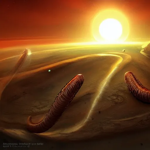 Prompt: alien worms on the surface of the sun, digital art, sci - fi, artstation