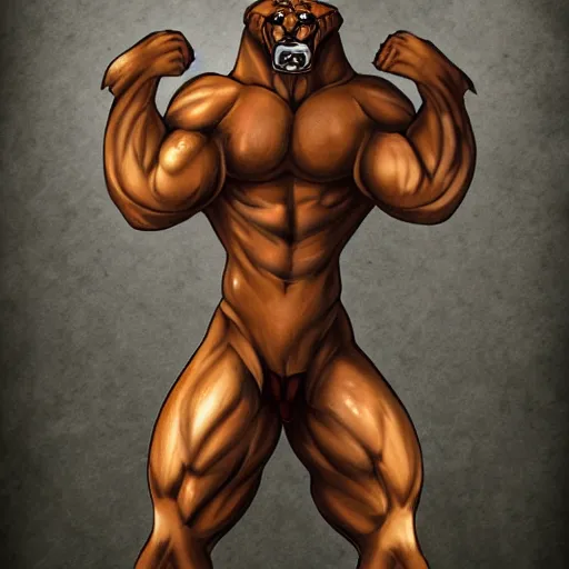 Image similar to A muscular standing tiger posing for the camera, featured on DeviantArt, FurAffinity, furry art, anthro