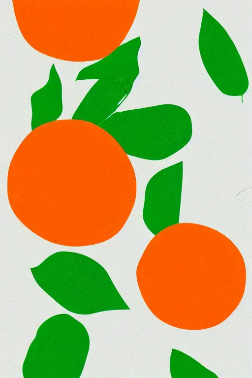 Image similar to minimalist boho style art of an orange with green leaves on white background