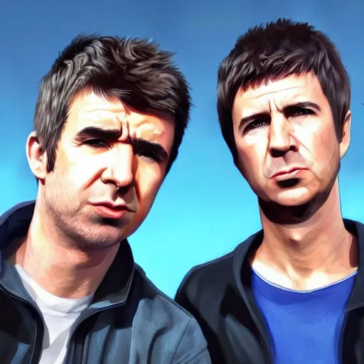 Prompt: LIam and Noel Gallagher taking a selfie together in 2022, real life, hyperrealistic, ultra realistic, realistic, highly detailed, epic, HD quality, 8k resolution, body and headshot, Trending on Artstation, very realistic