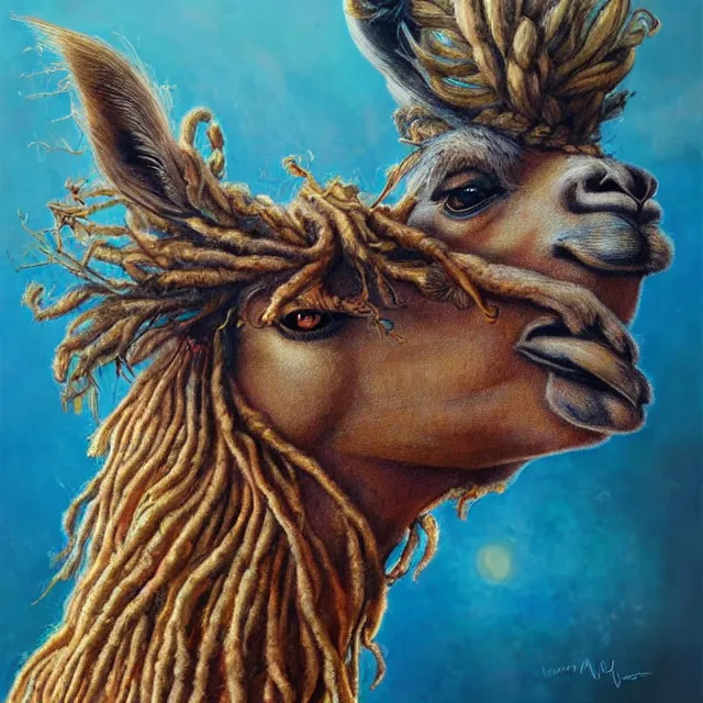Prompt: llama with dreadlocks, by mandy jurgens, ernst haeckel, by hsiao, james jean