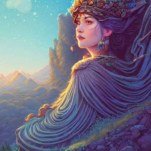 Prompt: ethereal ancient princess in the mountains, extremely detailed, sharp focus, wide view, full body shot, smooth, digital illustration, by lisa perrin!!!!, dan mumford, james jean, by rossdraws, frank franzzeta, sakimichan