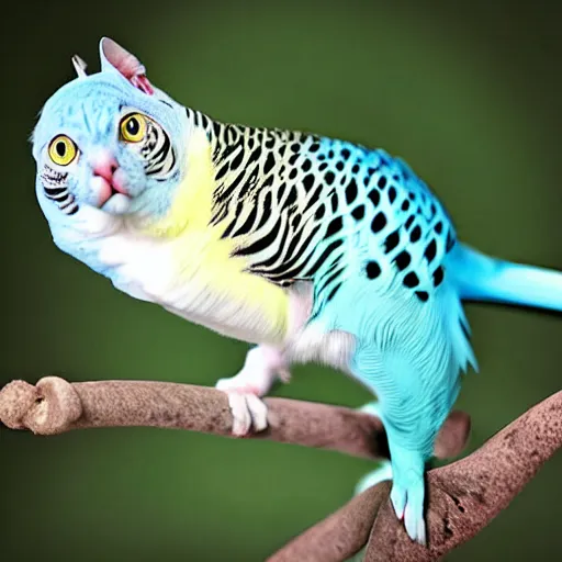 Image similar to a budgerigar - cat - hybrid, animal photography