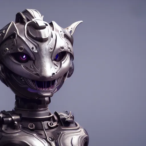Image similar to a highly detailed close-up bust, of a beautiful cute anthropomorphic robot female dragon, with smooth and streamlined mechanical armor, standing and posing elegantly in front of the camera, well detailed head with two soft LED eyes, sharp teeth, two arms, artstation, DeviantArt, professional, octane render, sunset lighting