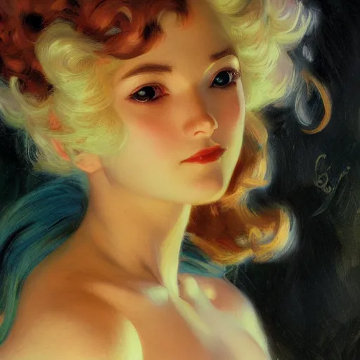 Image similar to detailed portrait of art deco anime girl, painting by gaston bussiere, craig mullins, j. c. leyendecker