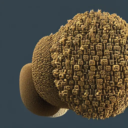 Image similar to hyperrealism computer simulation visualisation parallel universe beavers in style of mandelbulb 3 d and voxel graphics rendered in blender and octane render