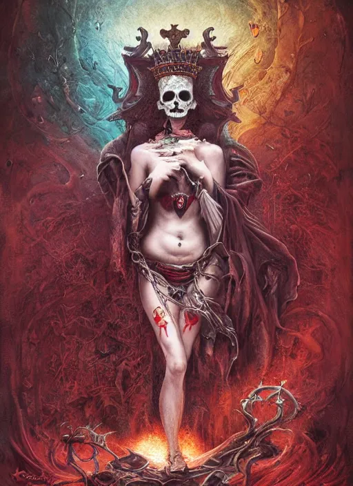 Image similar to the king of hearts, death tarot card, highly detailed, cinematic, 8 k, by megan duncanson, benjamin lacombe, adrian borda, stanley artgermm, tom bagshaw, craig mullins, carne griffiths, ayami kojima, beksinski, giger, trending on deviantart, hyper detailed, horror, full of colour