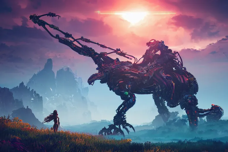 Image similar to slitherfang machine creature robot of horizon forbidden west horizon zero dawn radiating a glowing aura global illumination ray tracing hdr fanart arstation by ian pesty and alena aenami artworks in 4 k