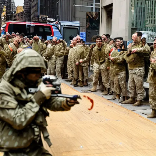 Prompt: soldiers shooting at a spaghetti monster in new york