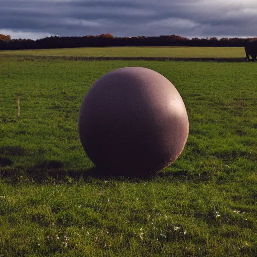 Image similar to a sphere shaped cow in a field, leica summilux 5 0 mm f / 1. 4