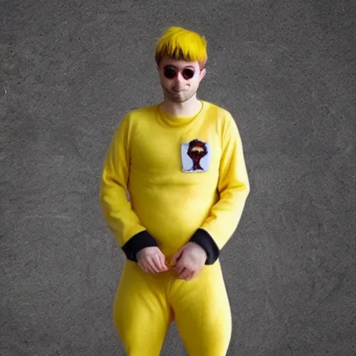 Image similar to banana costume, looking like daniel radcliffe, ultra details, photo realistic