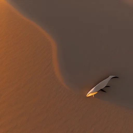 Image similar to a giant whale flying above a desert, golden hour, realism, 4 k, octane render, award winning photograph