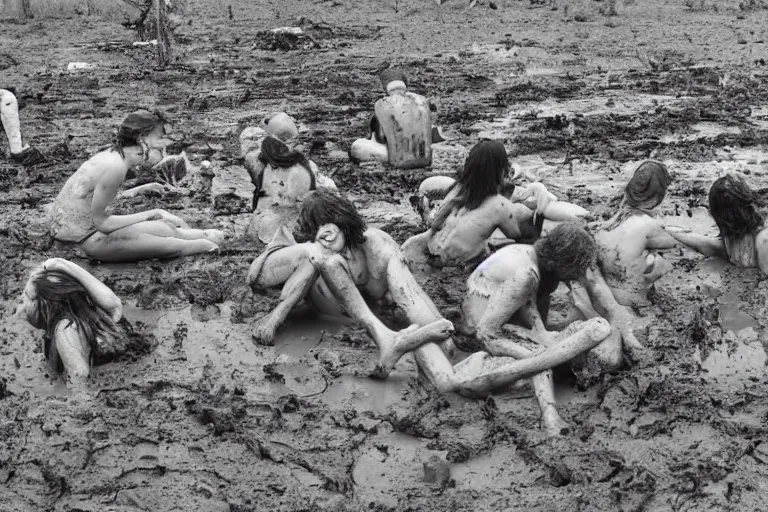 Image similar to hippies wallowing in a mud puddle