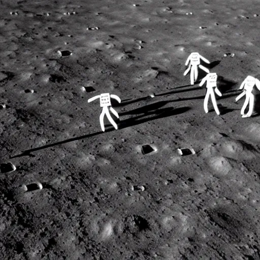 Image similar to a group of robots on the moon playing ultimate frisbee