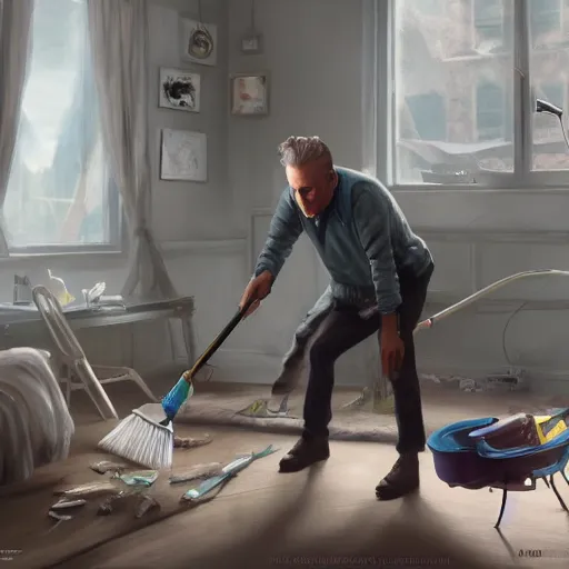 Prompt: jordan peterson cleaning his room, very detailed, artstation, cgsociety, f /1.3