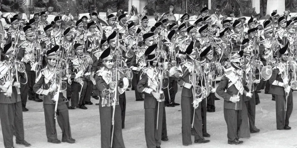 Image similar to saudi arabia military band in 1950s, old photograph