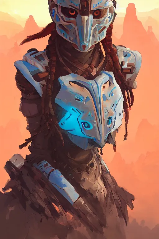 Image similar to combination suit armor aloy horizon forbidden west horizon zero dawn robot ninja mask helmet backpack tribal, art gta 5 comics, official fanart behance hd artstation by jesper ejsing, by rhads, makoto shinkai and lois van baarle, ilya kuvshinov, ossdraws radiating a glowing aura cgi rtx 2 0 2 2