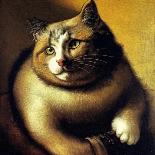 Prompt: smiling (((((fat))))) cat by Rembrandt