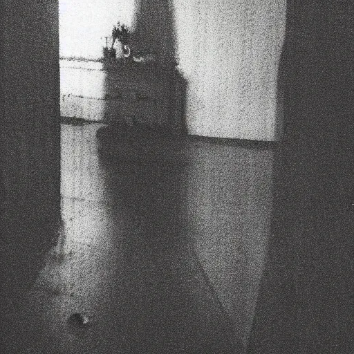 Image similar to insane nightmare, no light, everything is blurred, creepy shadows, vintage mirror, very poor quality of photography, 2 mpx quality, grainy picture