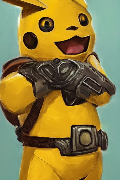 Prompt: pikachu as master chief, oil on canvas, intricate, portrait, 8 k highly professionally detailed, hdr, cgsociety