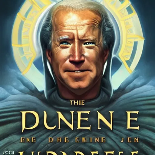 Image similar to book cover god emperor of dune. cartoon joe biden face covering sandworm mouth. cover art cgi movie poster style