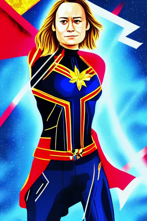 Image similar to Brie Larson as Captain Marvel high quality digital painting in the style of LIto, Junji