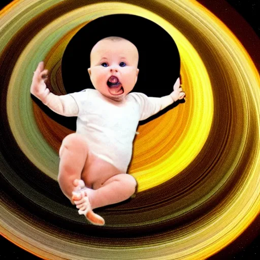 Prompt: a baby eating the planet Saturn