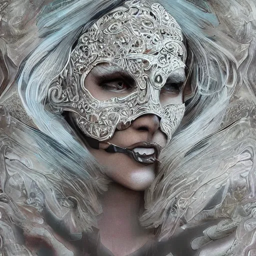 Image similar to Very very very very highly detailed epic photo of face with venetian mask, intricate, dystopian, sci-fi, extremely detailed, digital painting, artstation, concept art, smooth, sharp focus, illustration, intimidating lighting, incredible art by Artgerm and Vincent di Fate