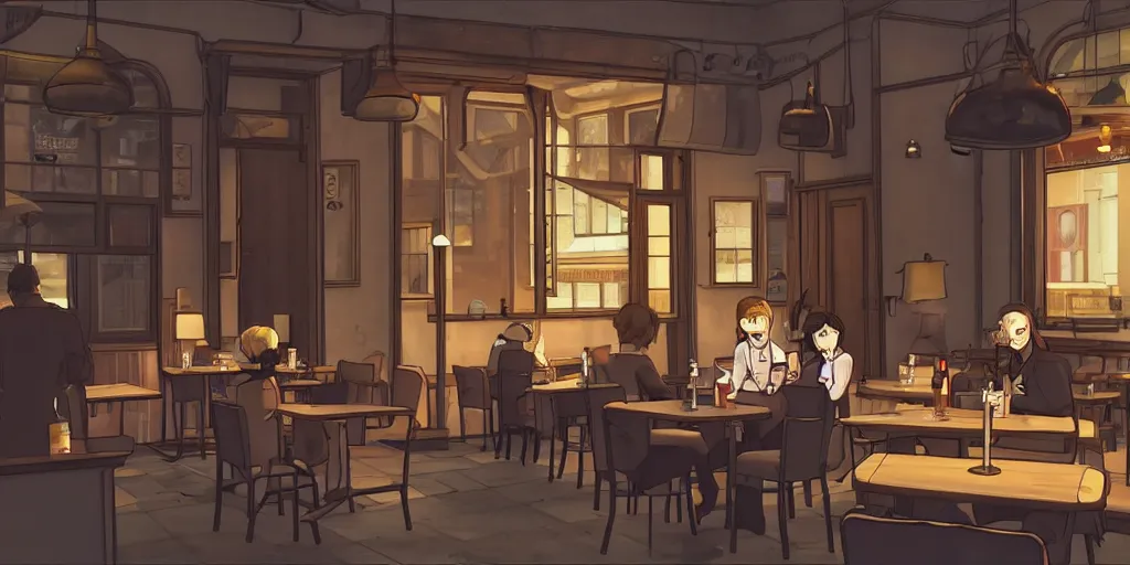 Prompt: a quiet cafe early in the morning in the style of Broken Sword: 2