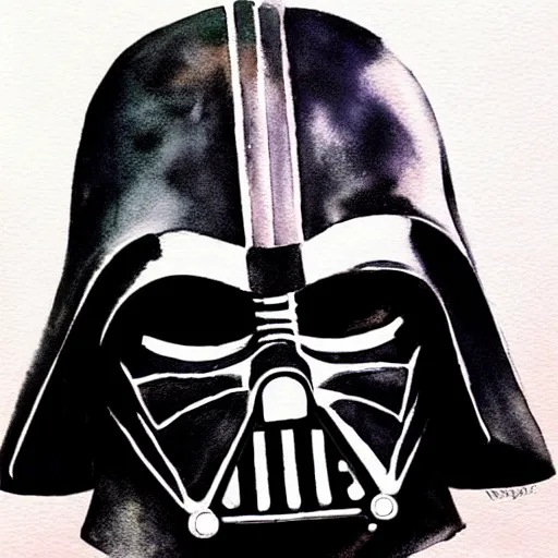 Image similar to ''Darth Vader helmet mixed with Kylo Ren helmet in watercolor style''