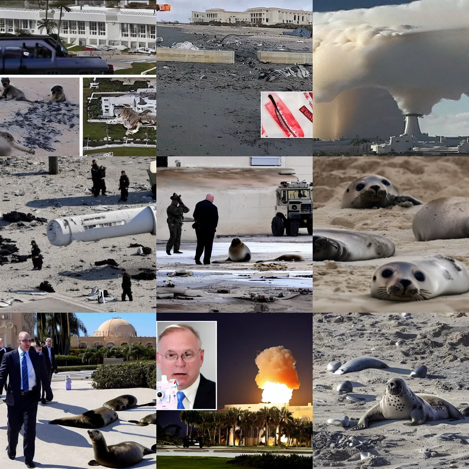 Prompt: nuclear weapons documents explode out everywhere as baby seal investigators inside mar - a - lago raid the facility