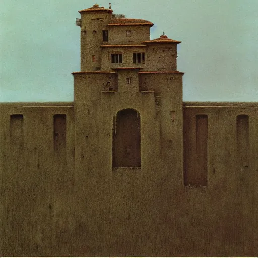 Prompt: castle by Zdzisław Beksiński, oil on canvas