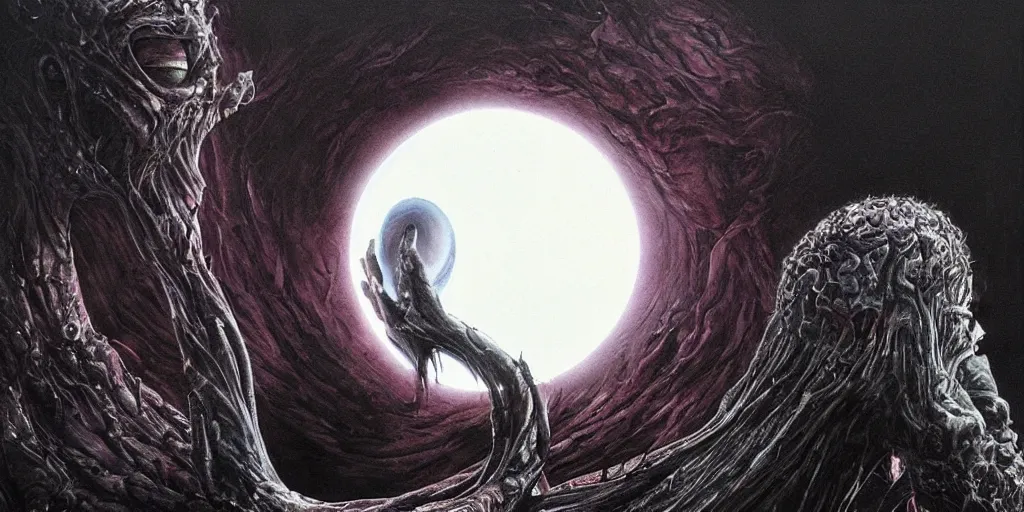 Image similar to the eclipse from berserk, creepy, melting, since, horror, art by wayne barlowe, giger, artgerm