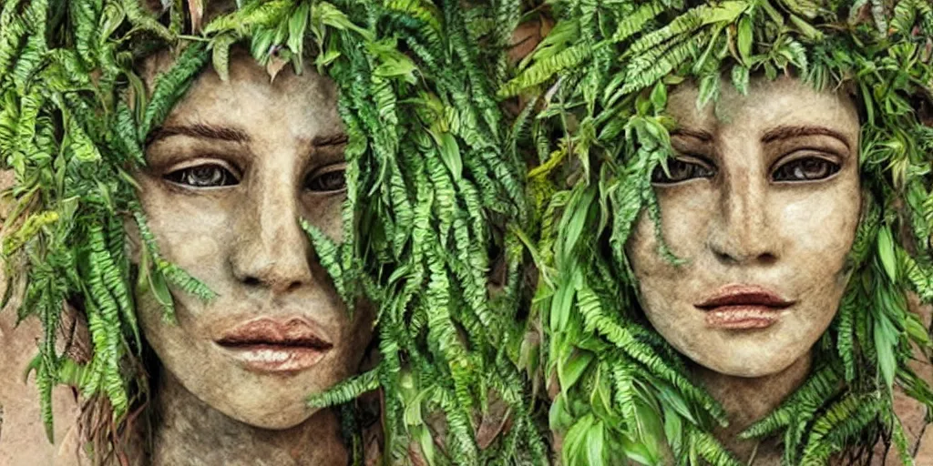 Prompt: a realistic face made of plants