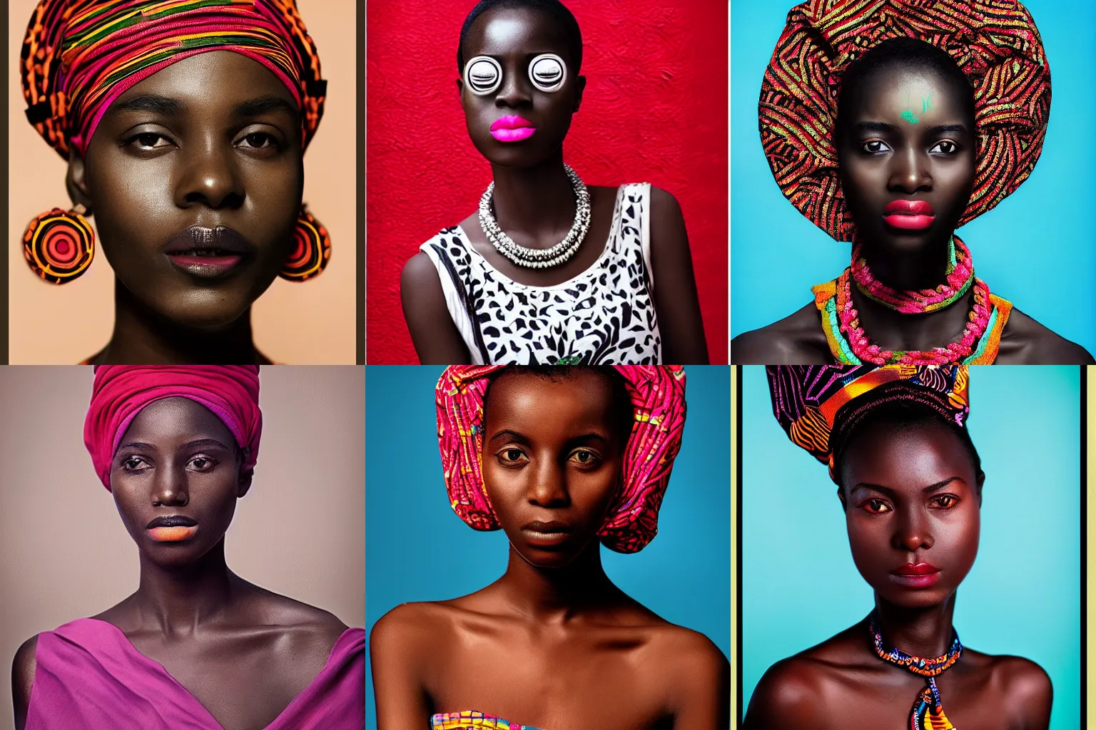 Prompt: a photo of a young african woman by Omar Victor Diop, in the style of Omar Victor Diop
