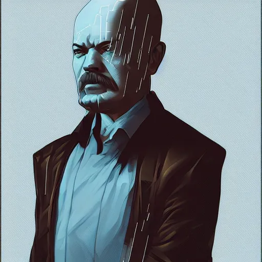 Image similar to cyberpunk vladimir lenin as the leader of a futuristic communist society, cybernetics, sharp lines, digital, artstation, colored in