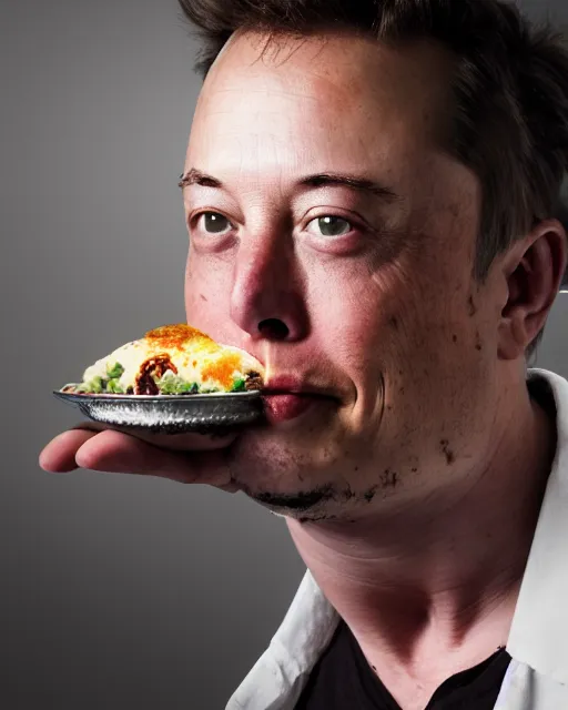 Image similar to a portrait of elon musk eating idli, highly detailed, trending on artstation, bokeh, 9 0 mm, f / 1. 4