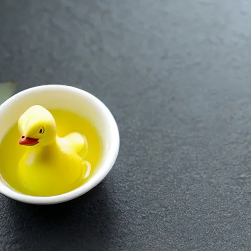 Image similar to a cup of green tea with a rubber duck bathing inside it