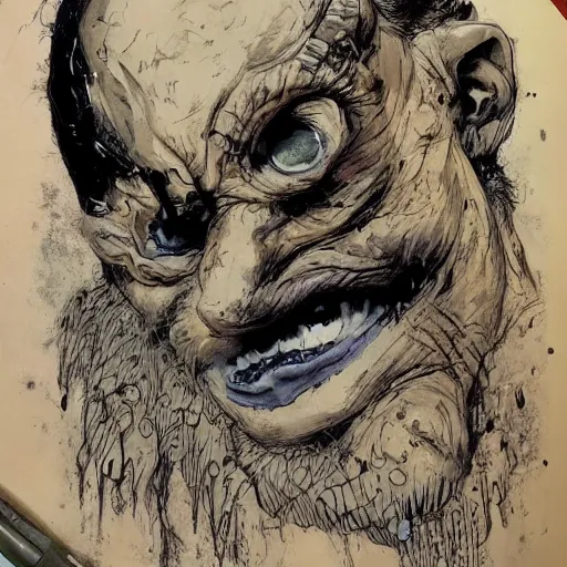 Prompt: grinning grimpunk vile reprobate portrait portrait Cyclops Cyclops Cyclops Polyphemus Ogre with tombow frank frazetta alexandre briclot Dave Dorman splatterpaint