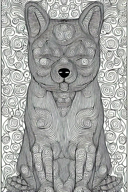 Image similar to puppy dog chart cat statue ornaments fractal ink drawing line art colouring page, vector, margins, fine lines, centered