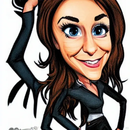 Image similar to Cartoon caricature of Nina Dobrev, silly