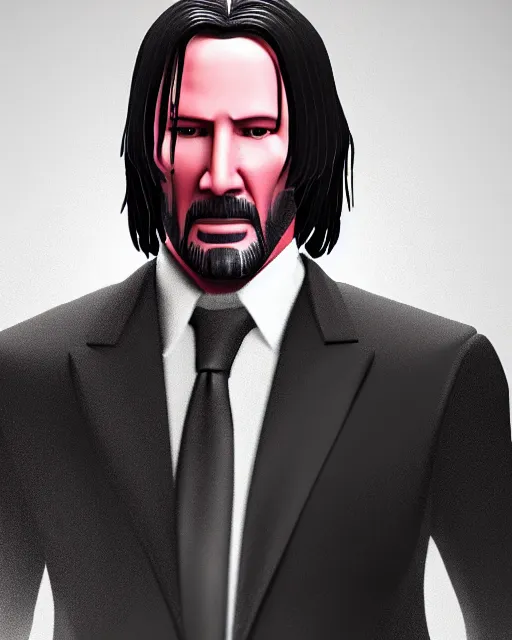 Image similar to full body 3d render of John Wick as a stylized action figure, studio lighting, white background, blender, trending on artstation, 8k, highly detailed