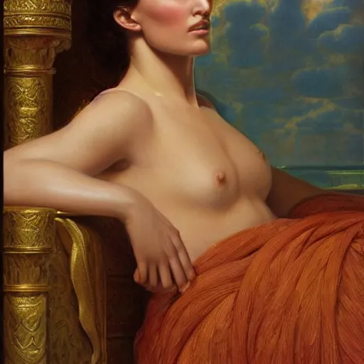 Prompt: beautiful_golden_portrait_of_a_Natalie_Portman_a s_Grand Odalisque_intricate_oil_paintingby Jo hn_William_Godward_by_Anna_Dittman_by J-H 768-C2.0